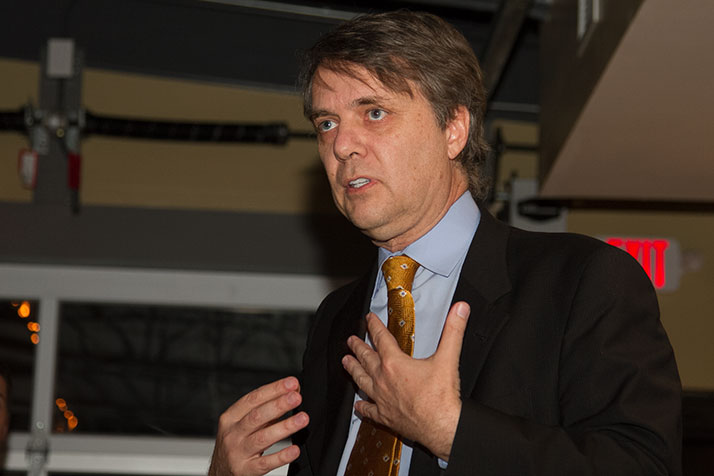 Jeff Colyer speaking in Overland Park in February.